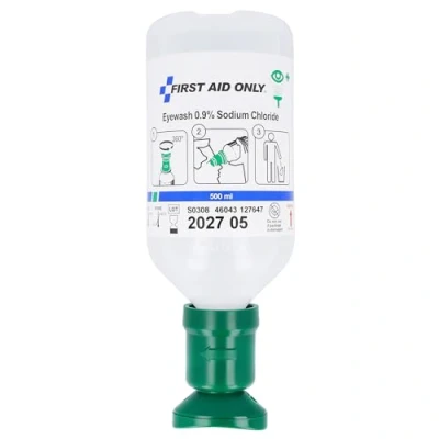Image de First Aid Only Flacon de rinçage oculaire 500 ml solution chlorure sodium (0,9%), Douche premiers secours avec saline, P 44011 00