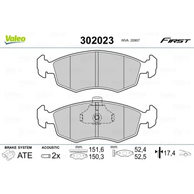 Image de VALEO 302023 Jeu de plaquettes frein Essieu avant contact signal d&#039;usure inclus avec tôle anti bruit FIAT: Doblo I Break, Cargo