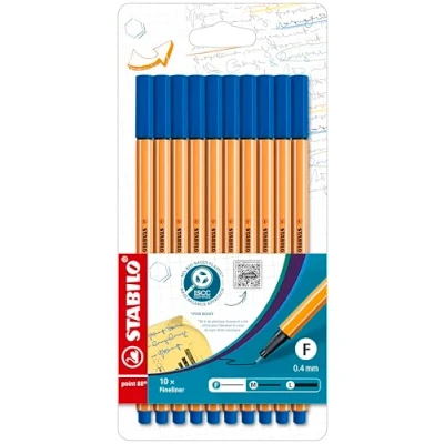 Image de Fineliner STABILO point 88 Pochette de 10 stylos Bleu