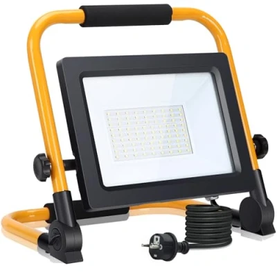 Image de Aigostar Projecteur de Chantier LED 50W,4480LM,Lampe avec Prise,étanchéité e Portable,Lampe Travail Mince et Léger, Rotation à 360,Super Brillante,Lumière Blanche 6500K