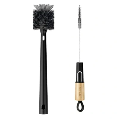 Image de MR.SIGA 2 en 1 Goupillon Biberon et Paille, Brosse Bouteille à Long Manche Bambou, Bébé Verre Tasse Thermos, Noir