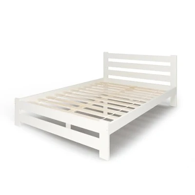 Image de lit en bois 160x200 cm Sommier à lattes inclus Pin massif Style scandinave Avec tête de haute Blanc