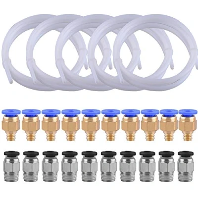 Image de SIQUK 5 pièces Tube en téflon PTFE (1 mètres) avec 10 Raccord Rapide PC4 M6 et pneumatique Droit M10 Push to Connect pour imprimante 3D Filament de 1.75mm