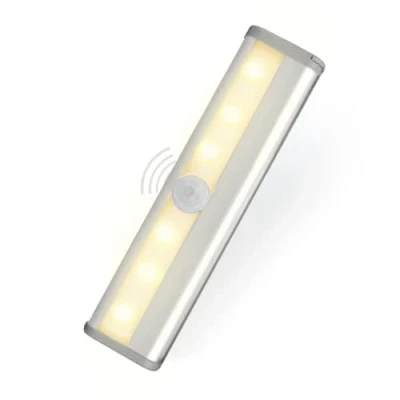 Image de Lampe d&#039;Armoire 6 LED avec Détecteur de Mouvement, Bande magnétique, Fonctionne des piles (non incluses) Veilleuse chaude polyvalente 10 cm, cuisine, couloir, salle bain, escalier.