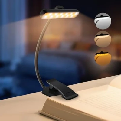 Image de karidi Lampe de Lecture 24 LED, pour Lire dans le Lit Rotative 315, Liseuse Clip Rechargeable, 5 Luminosités &amp; 3 Couleurs,360 Cou Flexible, Léger Portable, Longue Travail au