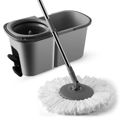 Image de My Green Deal Spin Mop Système de Serpillère avec Seau et Rotative à 360, Tête en Microfibre, Réutilisable, Gris