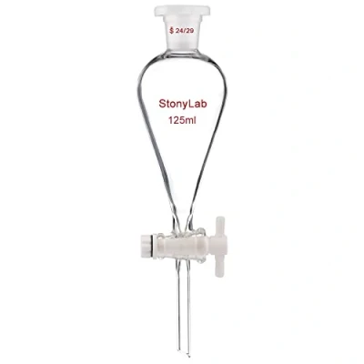 Image de stonylab 125ml Entonnoir Séparateur à Paroi épaisse en Verre Borosilicaté, Separatory Funnel avec Joints 24/29 et Robinet PTFE, 125 ml