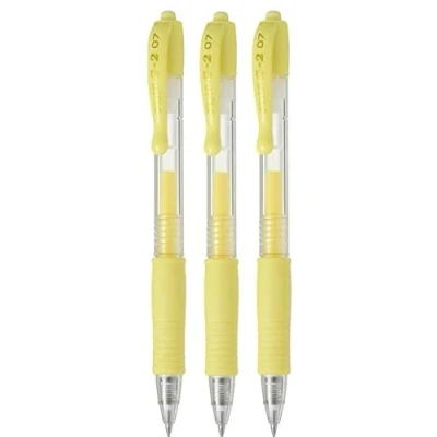 Image de Pilot G2 07 Lot de 3 stylos roller à encre gel rétractable, pointe fine 0,7 mm, largeur trait 0,39 rechargeable BL 7 Jaune pastel