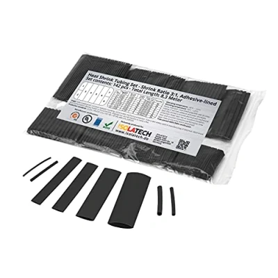 Image de ISOLATECH 142 pcs de Gaine thermorétractable Noir Ratio 3:1 avec du adhésif. Longueur Totale 8,3m dans Un polybag