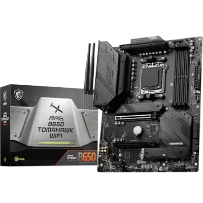 Image de MSI MAG B650 TOMAHAWK WIFI Carte mère, ATX pour Processeurs AMD Ryzen 7000, AM5 VRM Duet Rail 14 Phases, SPS 80 A DDR5 Memory Boost 6400 Plus MHz/OC, 2 x Slots PCIe 4.0 x16, 3 M.2 Gen4