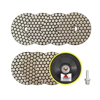 Image de Disque Diamant Polissage 4&quot;/100mm 7 Pièces Grain 50/100/200/400/800/1500/3000 avec M14 Support Pads+Adaptateur pour Granit Marbre Pierre Artificielle Quartz Meuleuse D&#039;angle SANLEETEK