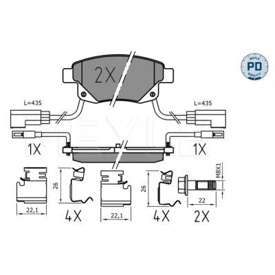 Image de MEYLE 025 244 8617/PD Jeu de plaquettes frein PD Quality Essieu arrière contact signal d&#039;usure inclus avec tôle anti bruit