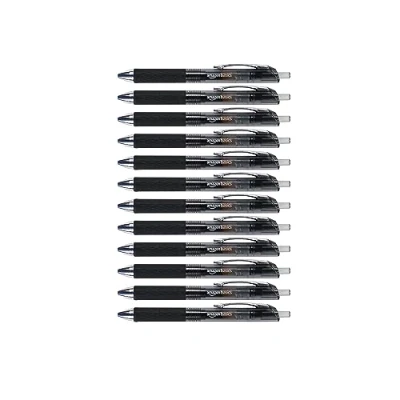 Image de Amazon Basics Stylos à encre gel rétractables, Point fin (0,7 mm), Noir, 12 unités, lot de 1