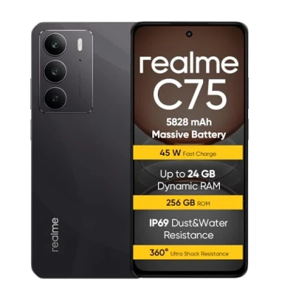 Image de realme C75 Smartphone 8+256 Go, IP69, Batterie 5828 mAh, ArmorShell™2 Glass, Appareil Photo 50 MP Super Sharp, Charge Rapide 45 W, Noir (sans Adaptateur)