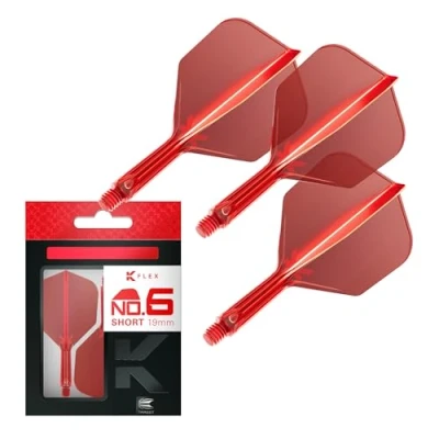 Image de Target Darts K Flex Integrated Dart Flight And Shaft, No.6 Rouge (Court) Pack de 3 fléchettes No 6, 2 en 1 moulé avec précision et tige fléchette Accessoires professionnel