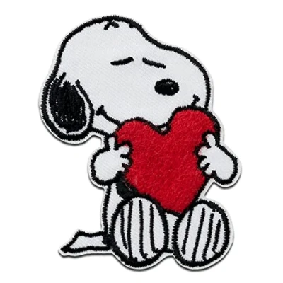 Image de Mono Quick Peanuts Snoopy coeur Ecusson Thermocollant Patches Appliques, Taille: 7,5 x 5,5 cm
