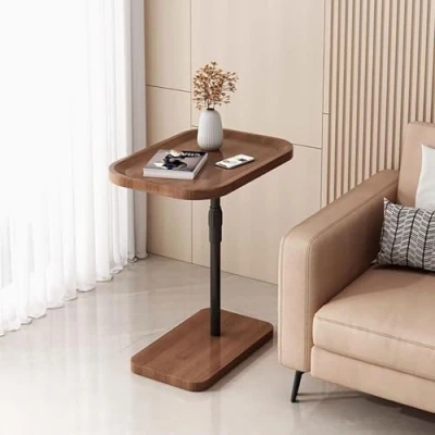 Image de Table D&#039;appoint en Forme De C Hauteur Réglable, Canapé, D Appoint Salon, Moderne C, Stand Nuit, D&#039;appoint, Petite Basse(Brown)