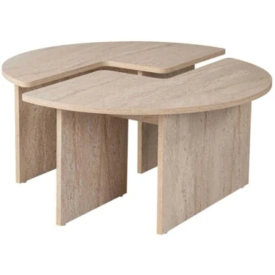 Image de Lot de 2 tables basses L90 cm 90 X 41 MOIRA Travertin