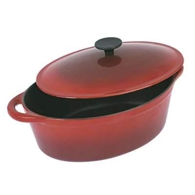 Image de Crealys 501807, COCOTTE Gourmet Rubis ovale en fonte émaillée 4 litres Extérieur rouge et intérieur noir toutes sources de chaleur y compris induction
