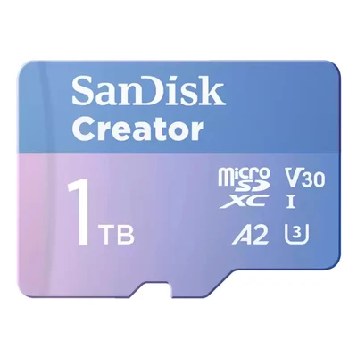Image de SanDisk Creator microSDXC UHS II 1 To Go avec adaptateur (carte microSD pour smartphones, caméras et drones, 5.3K &amp; 4K, A2, C10, V30, U3, jusqu&#039;à 190 Mo/s, 3 mois à Adobe Lightroom inclus)