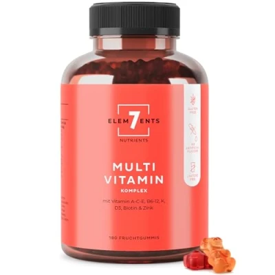 Image de Multivitamines Gummies Gommes aux Fruits Formule Naturelle à Base de Plantes + Vitamines A B6 C D E Biotine Niacine Folate Vitamin Gums Système immunitaire sans Additifs Adultes Enfants