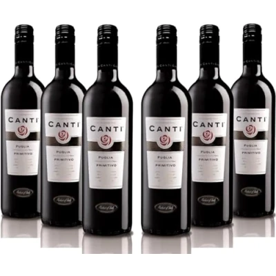 Image de Canti Primitivo Italien I.G.T. 12,5%, Vin Rouge Sec, Coffret Cadeau, Goût Doux et Rond aux Notes de Fleurs Rouges, 6x750 ml