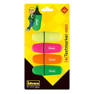 Image de Idena 12081 Surligneur Mini, en 4 couleurs, jaune, rose, orange et vert