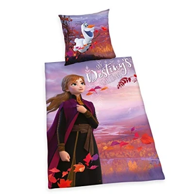 Image de Herding DISNEY LA REINE DES NEIGES 2 Parure de Lit Réversible, Housse Couette 135 x 200 cm, Taie d&#039;Oreiller 80 Coton/Renforcé, Multicolore