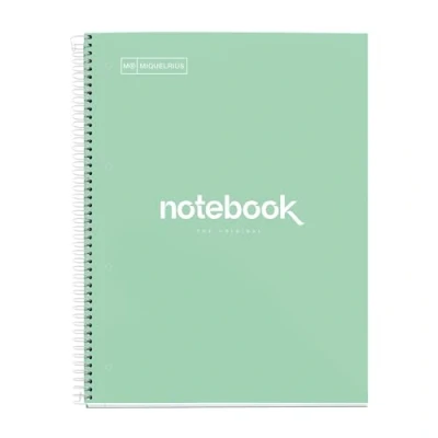 Image de Miquelrius Cahier A4 Carnet de Notes Emotions, 120 Feuilles 90 g/m², Grille 5 x mm, Bandes couleur, Spirale microperforée, Couverture extra dure, 4 Trous, Couleur Vert Menthe