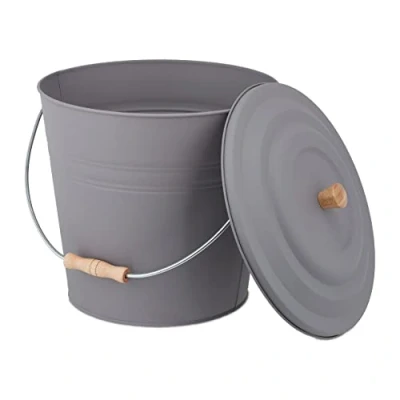 Image de Relaxdays Seau à Cendres, avec Couvercle, 12 litres, poignée de Transport, bac Charbon, cheminée et Barbecue, Gris