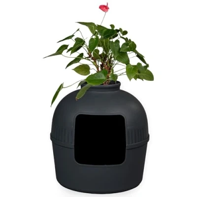 Image de RHRQuality Bac à litière pour chat Flower XXL invisible avec couvercle 51 x 55 cm (noir)