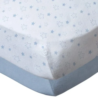 Image de BabyCalin Lot de 2 draps housse 70x140x17cm Etoile bleue certifié OEKO TEX
