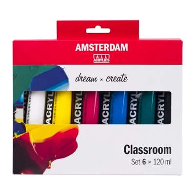 Image de Amsterdam Standard Series Peinture Acrylique Set de Théorie des Couleurs (6 x 120 ml) Primaires + Vert, Noir &amp; Blanc