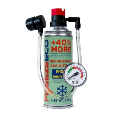Image de FREEZEECO HOBBY réfrigérant de remplacement r134a pour climatisation automobile 1 boîte 2en1, 235g avec conduite intégrée et manomètre
