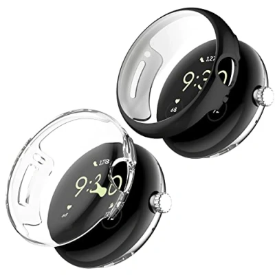 Image de GIOPUEY [2 Pièces Coque Compatible avec Google Pixel Watch 1/2/3 41mm, Soft TPU, Shock Resistant, 41mm Etui Black+Transparent