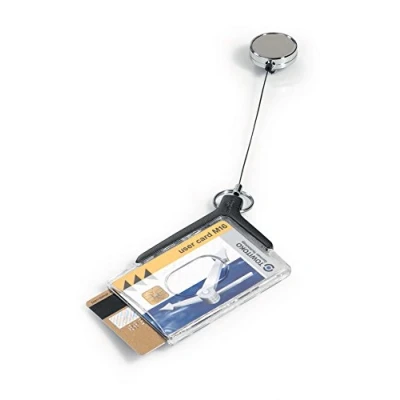 Image de Durable 830858 Boite de 10 Double Porte Cartes avec enrouleur Chromé