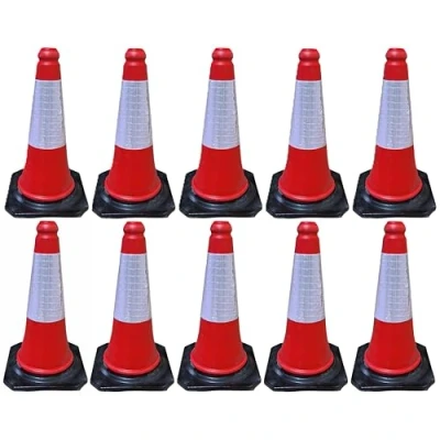 Image de Kit de 10 und cône signalisation réfléchissante 50 cm avec base EN caoutchouc paquet norme UNE 13244 Bande CLASSE I