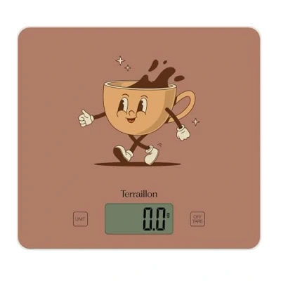 Image de TERRAILLON T1040 RETRO Coffee Balance de cusine électronique, Plateau verre, Capacité 3 kg, Graduation 1g, Tare, Conversions Liquides, Ultra Fine et compacte Ecran LCD Rétro