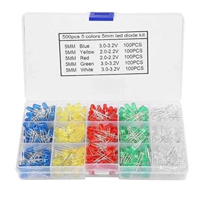 Image de 500 pcs 5 mm Led lumière rouge jaune bleu vert blanc assortiment diodes kit diode électroluminescente