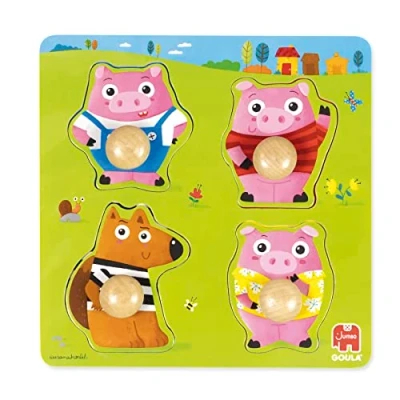 Image de Goula 3 Petits Cochons Puzzle en Bois évolutif pour Enfant dès 1 2 Ans, 59452, Multicolore