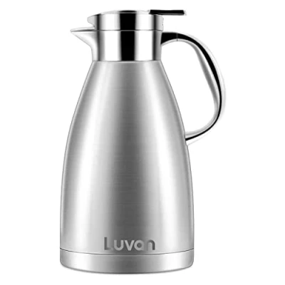 Image de Luvan 1,8L Thermos,Pichet Isotherme Acier Inoxydable Cafetière Isolante 12h Chaud et 24h Froid Double Paroi Isolée sous Vide Thermos d&#039;isolation Théière pour Le Jus de thé Café