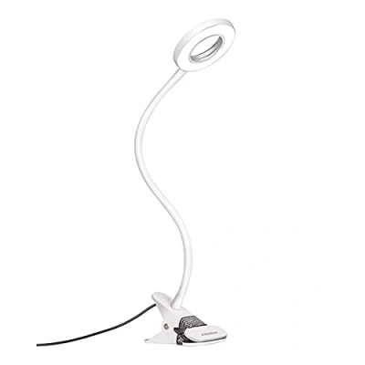 Image de EYOCEAN Lampe de Bureau à Pince 7W Clip Lecture Table Lit LED avec l’Adapteur Luminosité Réglage Soin des Yeux pour le et Domicile Flexible 360 Blanche