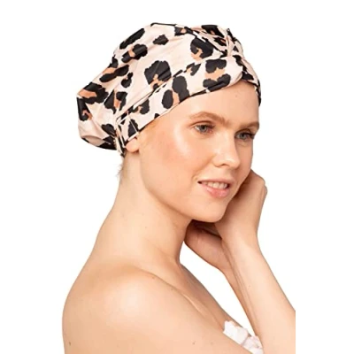 Image de Kitsch Bonnet De Douche Luxe pour Femmes, Réutilisable et Imperméable. Anti glisse, Chic Taille Unique, Il Protège Les Cheveux Longs Sous La Douche. élégant Avec Imprimé léopard