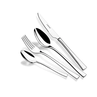 Image de Monix Modena Ménagère 24 Pièces avec Couteau à Steak en Acier Inoxydable 18/10 Design Contemporain Finition Polie ideale Épaisseur 2,5 Mm, Argent