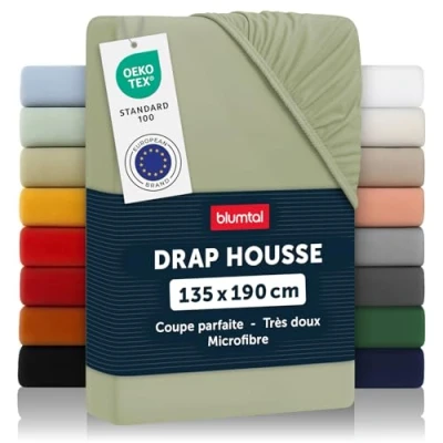 Image de Blumtal Drap Housse 135x190 cm en Microfibre certifié Oeko TEX House 135 x 190 Doux Respirant et Lavable de lit Vert Olive