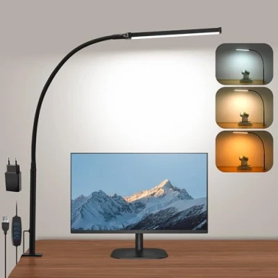 Image de LIBORA Lampe de bureau LED, 3 Modes Couleur 10 Niveaux Luminosité avec Pince, 360 réglable col cygne flexible table， Lecture（Noir）