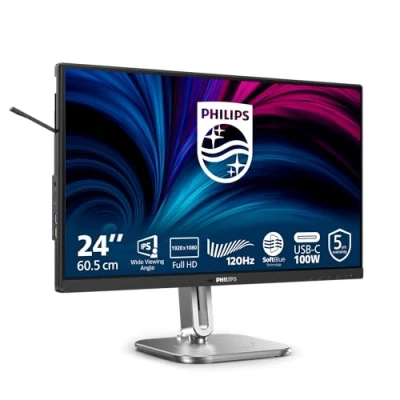 Image de Philips 24B2U4301 Moniteur Full HD 24 Pouces, Haut parleurs, Hauteur réglable (1920 x 1080, 120 Hz, HDMI 1.4, DisplayPort USB C (100 W Power Delivery), Sortie DP, hub USB) Noir Gris