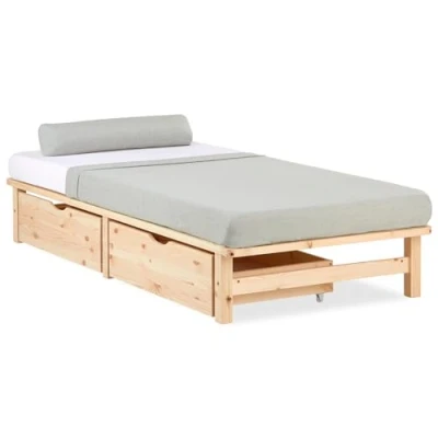 Image de Homestyle4u Lit en palette 90x200 cm avec 2 tiroirs sommier à Lattes
