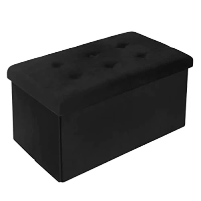 Image de WOLTU Banc de Rangement en Velours, Tabouret Pouf Pliable Cube Coffre Rangement, Repose Pieds Capacité Charge 300 kg, 80 L 76x37,5x38 cm Noir, SH70sz