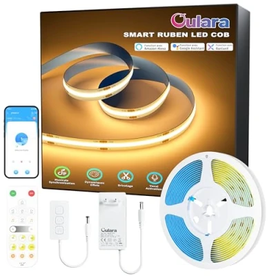 Image de OULARA Bande LED COB blanc chaud 2700 K, 6 m, intensité variable, 24 V, fonctionne avec Alexa/Google Assistant pour éclairage DIY sous l&#039;armoire, la chambre à coucher, cuisine